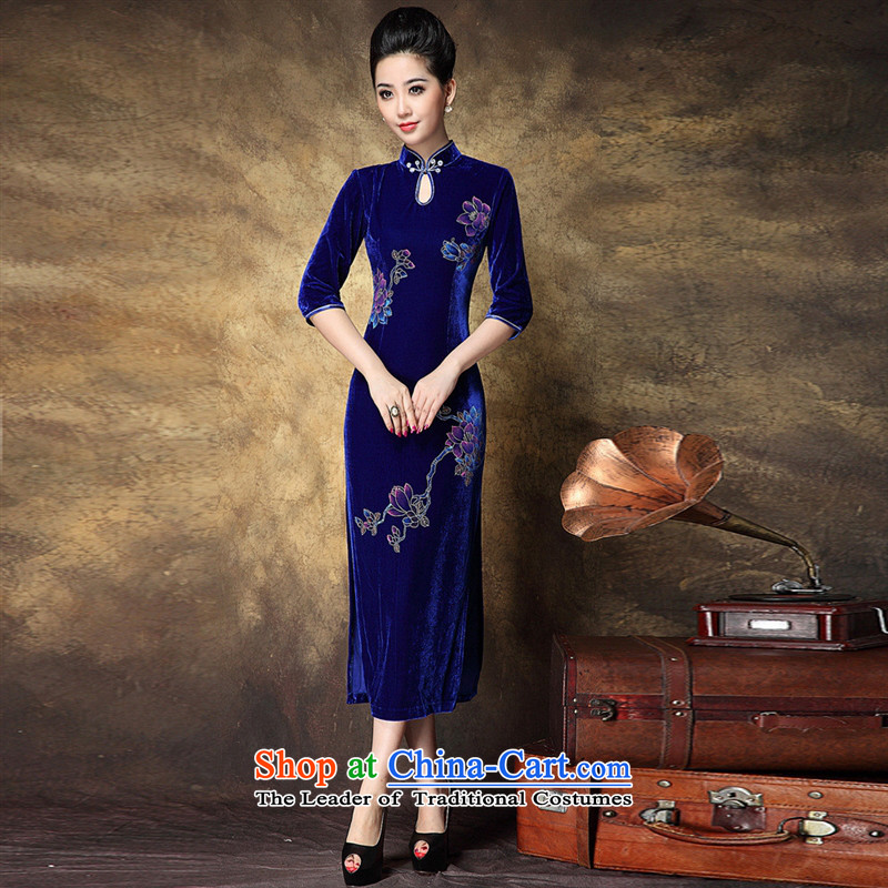 Web soft clothes China wind-know the rich and elegant ladies new products embroidered retro personality magnificent courage empty blue qipao XXL, Cheuk-yan xuan ya (joryaxuan) , , , shopping on the Internet