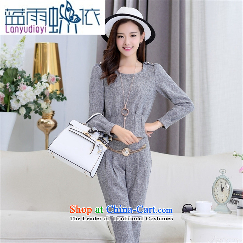 Ya-ting shop 2015 new products fall Korean women's two kits BXF1636 stylish light gray blue rain butterfly to XL, , , , shopping on the Internet