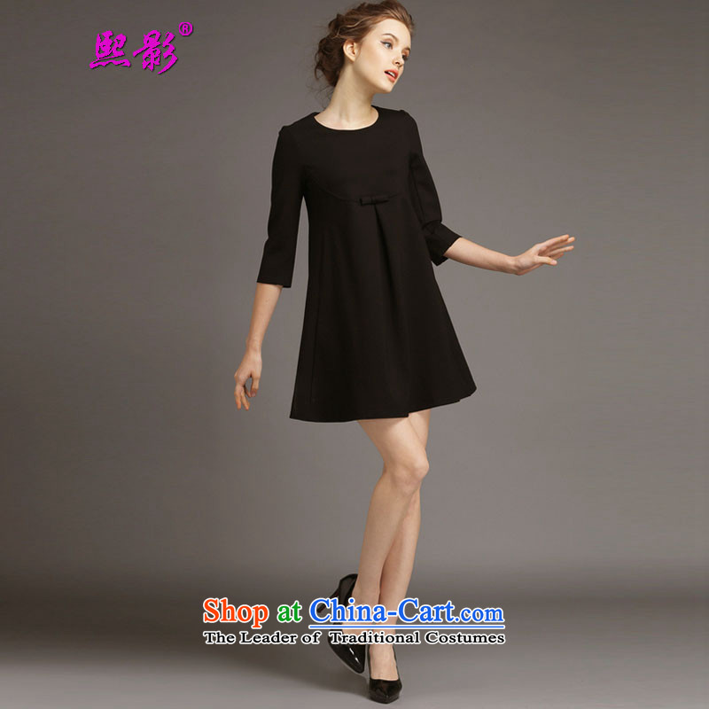 Hee-shadow autumn 2015 installed new women's dresses short skirts temperament large red lace stitching 207 Black?XXL