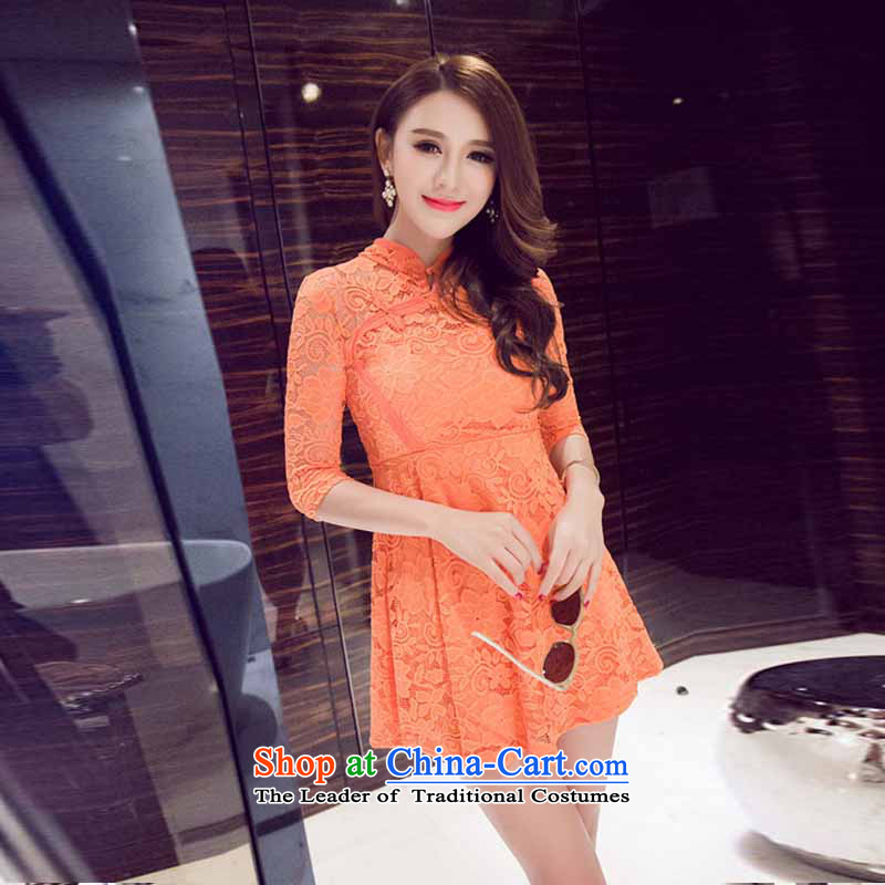In  2015, the new Korean fashion with the autumn sexy nightclubs, lace in cheongsam dress 60233 sleeved orange S picture, prices, brand platters! The elections are supplied in the national character of distribution, so action, buy now enjoy more preferential! As soon as possible.