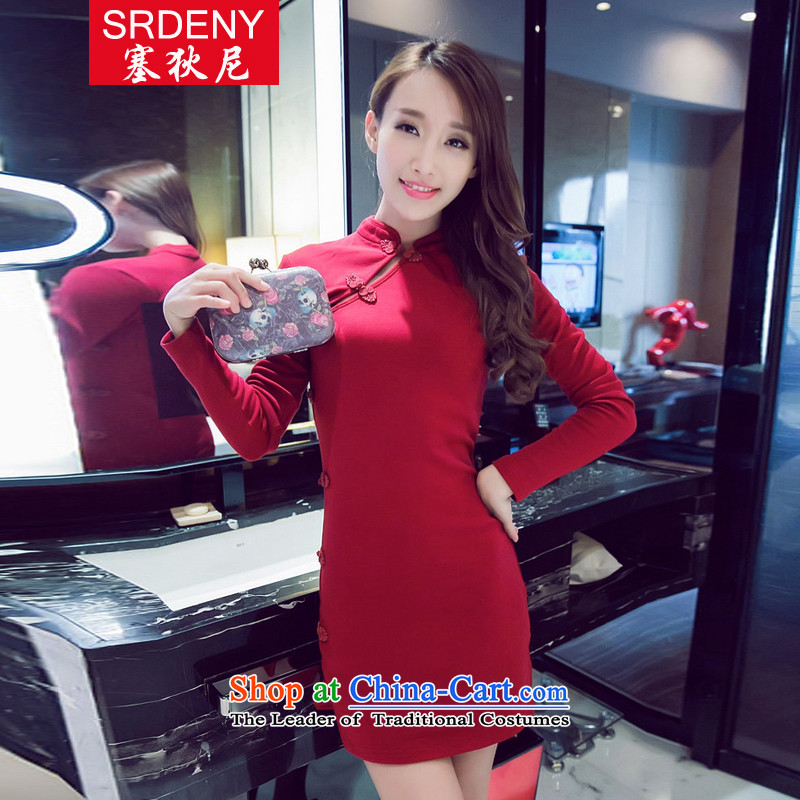 In  2015, new fall inside the reconstructed sexy beauty package and a mock-neck dresses qipao cotton short skirt 69153 deep red , L, the Mr (SRDENY) , , , shopping on the Internet