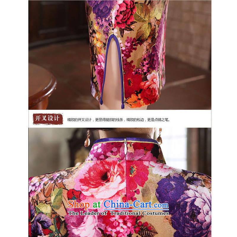 Gigi Lai red gold velour staff retro-hooks cuff of the forklift truck cheongsam women low skirt fashion in the improvement of elderly mother with purple floral S, Director Gigi Lai Hung , , , shopping on the Internet
