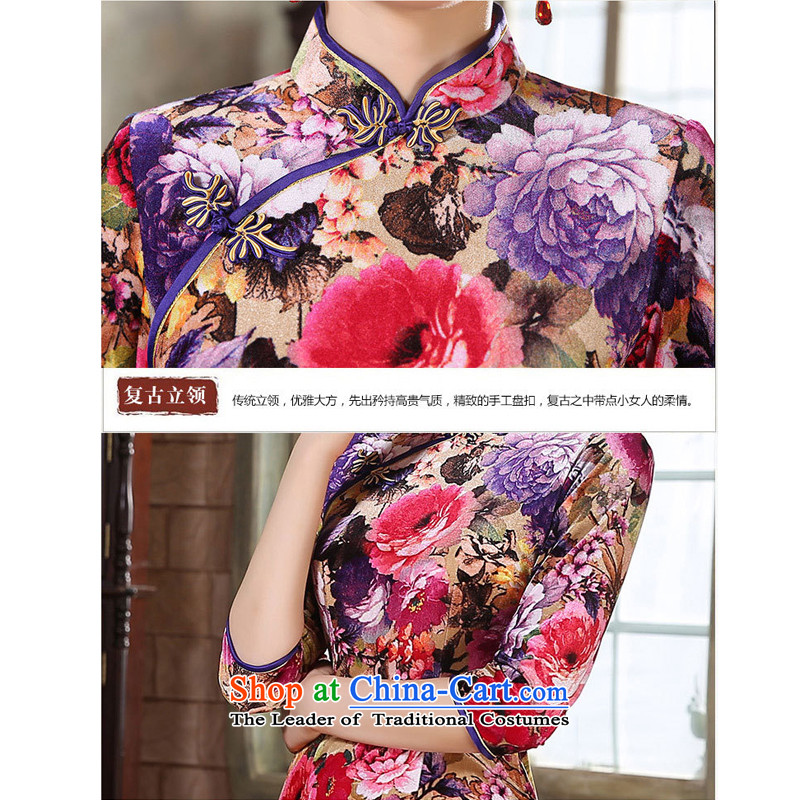Stephen micro-ching Kim retro-clip in the wool cuff of the forklift truck cheongsam women low skirt fashion in the improvement of elderly mother with purple floral M Leung micro-ching , , , shopping on the Internet