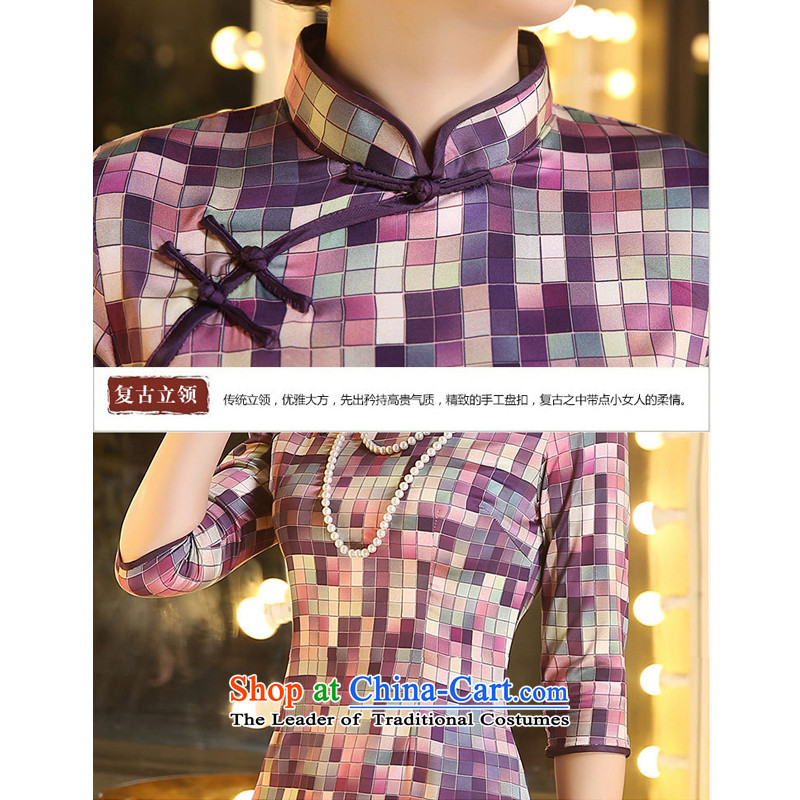 Gigi Lai Hung qipao staff 7 cuff retro grid style literature and art improved temperament in Sau San double qipao skirt camouflage, S, Director Gigi Lai Hung , , , shopping on the Internet