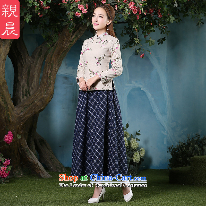 At 2015 new pro-cotton linen thick cotton qipao skirt Sau San daily improved stylish dresses, T-shirt shirt +CDN Diamond blue long skirt 2XL, pro-am , , , shopping on the Internet