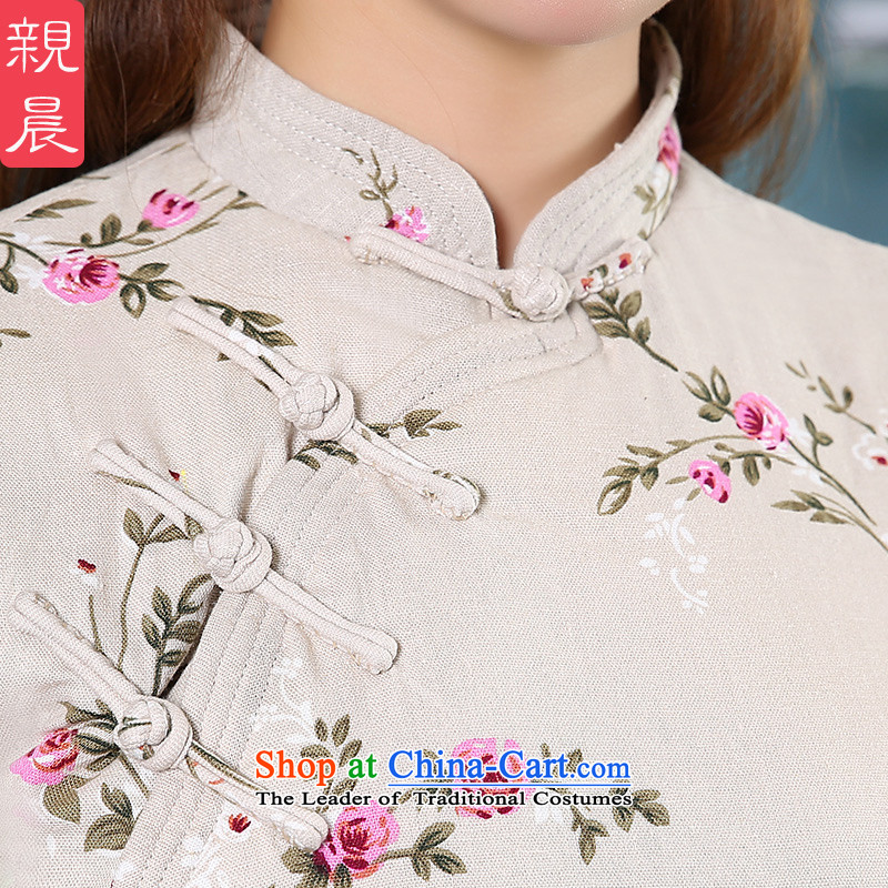 At 2015 new pro-cotton linen thick cotton qipao skirt Sau San daily improved stylish dresses, T-shirt shirt +CDN Diamond blue long skirt 2XL, pro-am , , , shopping on the Internet