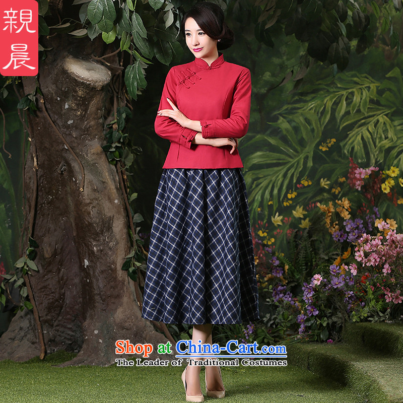 At 2015 new pro-thick cotton linen dresses shirts plus improved daily retro style Chinese autumn and winter, BLOUSES +CDN Diamond blue long skirt S pro-am , , , shopping on the Internet