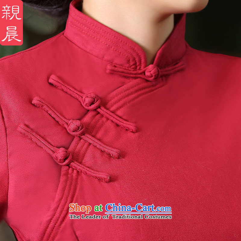 At 2015 new pro-thick cotton linen dresses shirts plus improved daily retro style Chinese autumn and winter, BLOUSES +CDN Diamond blue long skirt S pro-am , , , shopping on the Internet