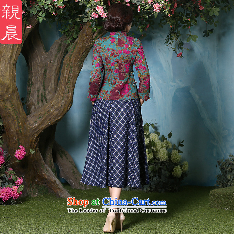 The pro-am, autumn and winter retro improved daily new cotton waffle robes skirts and Stylish coat folder dresses female clothes +CDN shirt Diamond blue long skirt 2XL, pro-am , , , shopping on the Internet