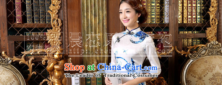 Morning spring and autumn 2015 Land New Stylish retro short, long-sleeved improved sauna silk cheongsam dress blue light blue XXL picture, prices, brand platters! The elections are supplied in the national character of distribution, so action, buy now enjoy more preferential! As soon as possible.