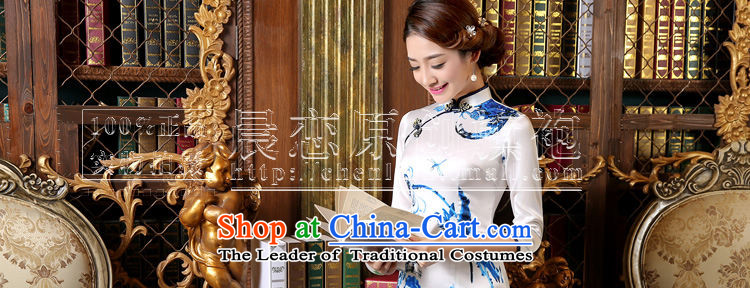 Morning spring and autumn 2015 Land New Stylish retro short, long-sleeved improved sauna silk cheongsam dress blue light blue XXL picture, prices, brand platters! The elections are supplied in the national character of distribution, so action, buy now enjoy more preferential! As soon as possible.
