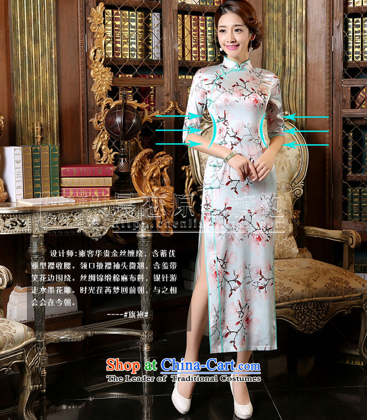 Morning New Autumn Love cheongsam with retro long improved stylish heavyweight silk cheongsam dress in Chinese cuff Magnolia skyblue L picture, prices, brand platters! The elections are supplied in the national character of distribution, so action, buy now enjoy more preferential! As soon as possible.