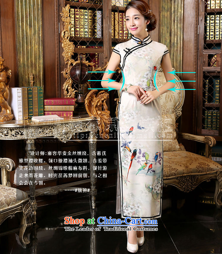 Morning new qipao land 2015 Autumn replacing retro long improved stylish Chinese cheongsam dress short-sleeved white bird 155/S picture, prices, brand platters! The elections are supplied in the national character of distribution, so action, buy now enjoy more preferential! As soon as possible.