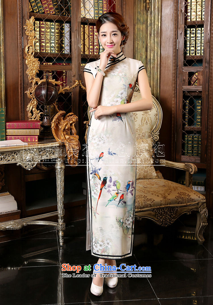 Morning new qipao land 2015 Autumn replacing retro long improved stylish Chinese cheongsam dress short-sleeved white bird 155/S picture, prices, brand platters! The elections are supplied in the national character of distribution, so action, buy now enjoy more preferential! As soon as possible.