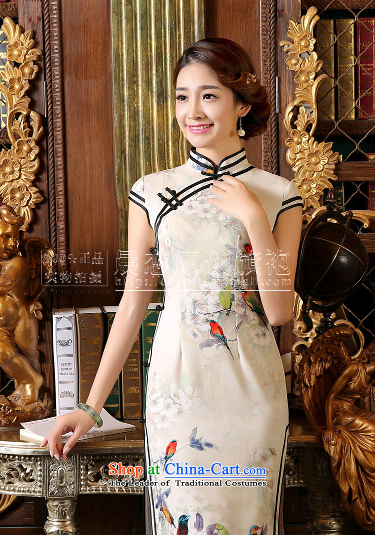 Morning new qipao land 2015 Autumn replacing retro long improved stylish Chinese cheongsam dress short-sleeved white bird 155/S picture, prices, brand platters! The elections are supplied in the national character of distribution, so action, buy now enjoy more preferential! As soon as possible.