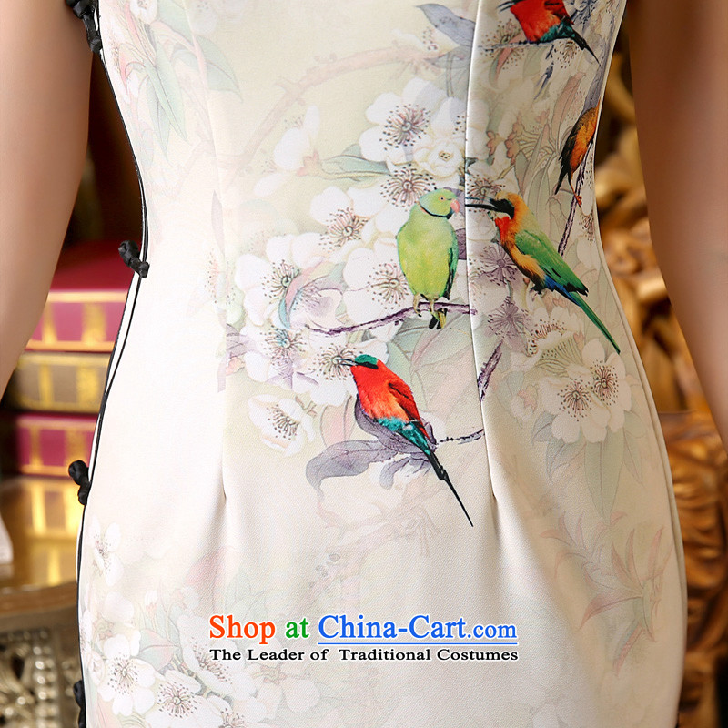 Morning new qipao land 2015 Autumn replacing retro long improved stylish Chinese cheongsam dress short-sleeved white 155/S, bird lovers morning , , , shopping on the Internet