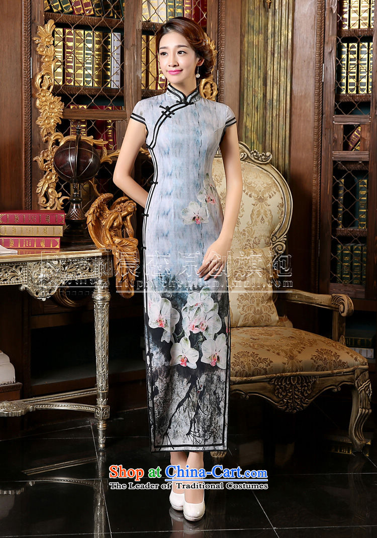 Morning new qipao land 2015 Autumn replacing retro long improved stylish Chinese cheongsam dress short-sleeved gray orchid gray XL Photo, prices, brand platters! The elections are supplied in the national character of distribution, so action, buy now enjoy more preferential! As soon as possible.