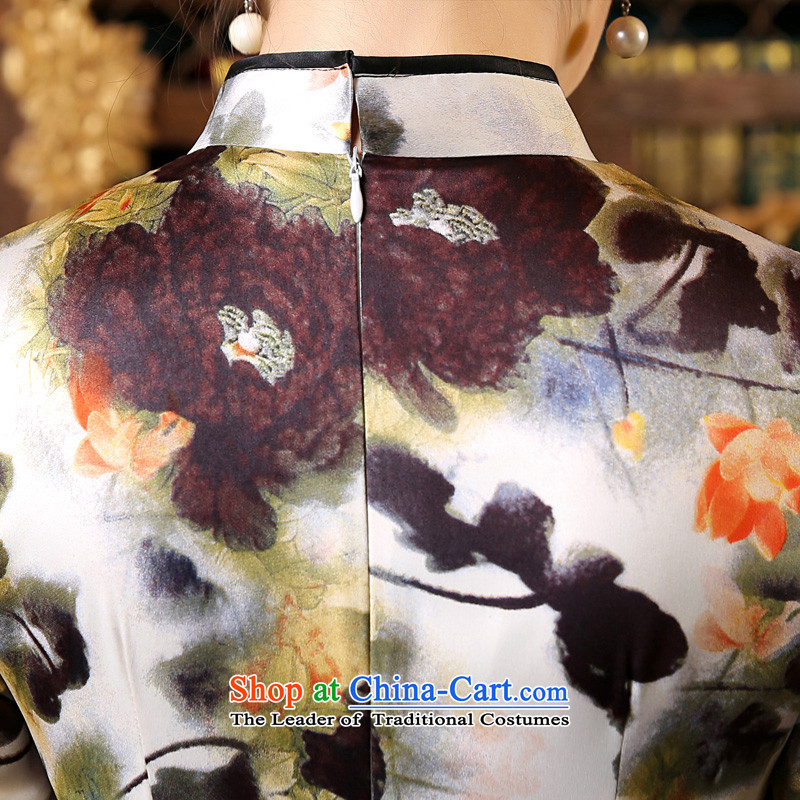 Morning new qipao land 2015 Autumn replacing retro long improved stylish Chinese herbs extract cheongsam dress long-sleeved ink to suit , L, morning land has been pressed shopping on the Internet