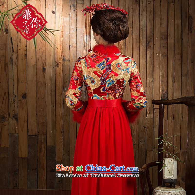 Non-you do not marry 2015 Autumn embroidery bows services bride cheongsam red pregnant women for larger wedding dress bridal dresses back door onto the skirt in E=long-sleeved waist long skirt cotton, M, non-you do not marry shopping on the Internet has b
