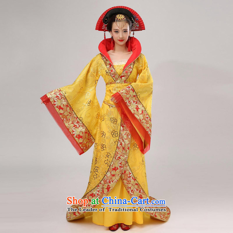 Time Gold Han-Syrian women's ancient clothing fairies Han-Tang Dynasty to the Tang Dynasty Gwi-floor, Queen's photo album guzheng female television programs will stage yellow building are suitable for 160-175cm code