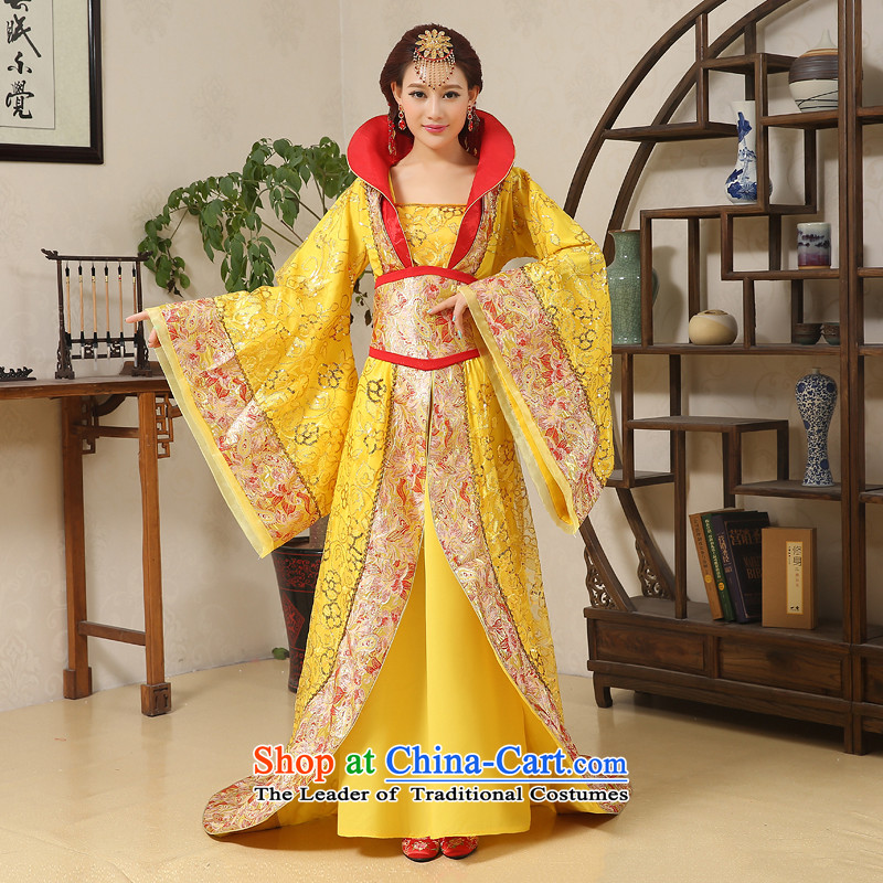 Time Syrian Wu costume clothing Gwi-Tang Dynasty Queen's fairy tails will Han-Princess ancient lady's floor yellow cos are suitable for time code 160-175cm, Syrian shopping on the Internet has been pressed.