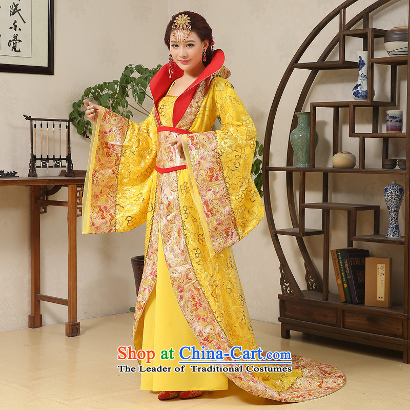Time Syrian Wu costume clothing Gwi-Tang Dynasty Queen's fairy tails will Han-Princess ancient lady's floor yellow cos are suitable for time code 160-175cm, Syrian shopping on the Internet has been pressed.
