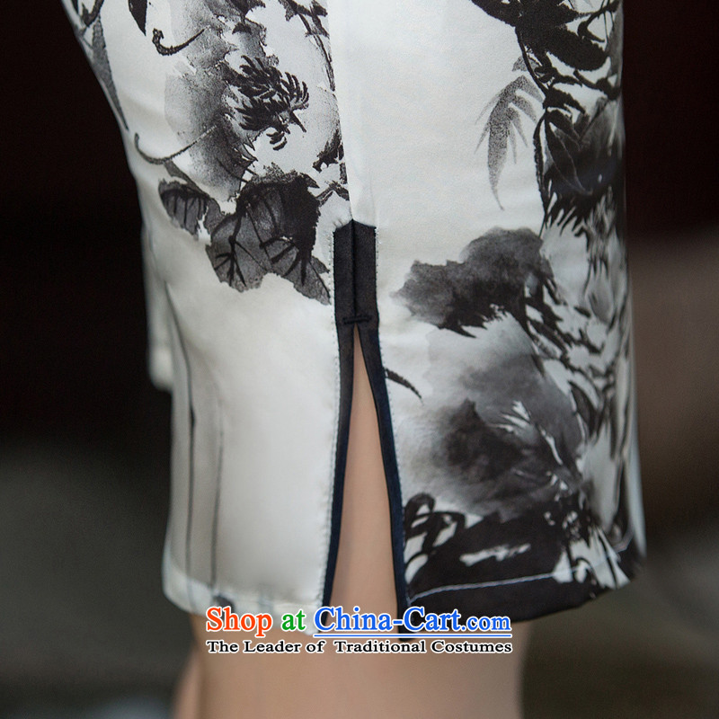 The cold Ling 2015 歆 heavyweight silk cheongsam dress fall inside the new ink painting retro qipao improved cheongsam dress in cuff color picture M Ink SZ3S002 歆 MOXIN () , , , shopping on the Internet