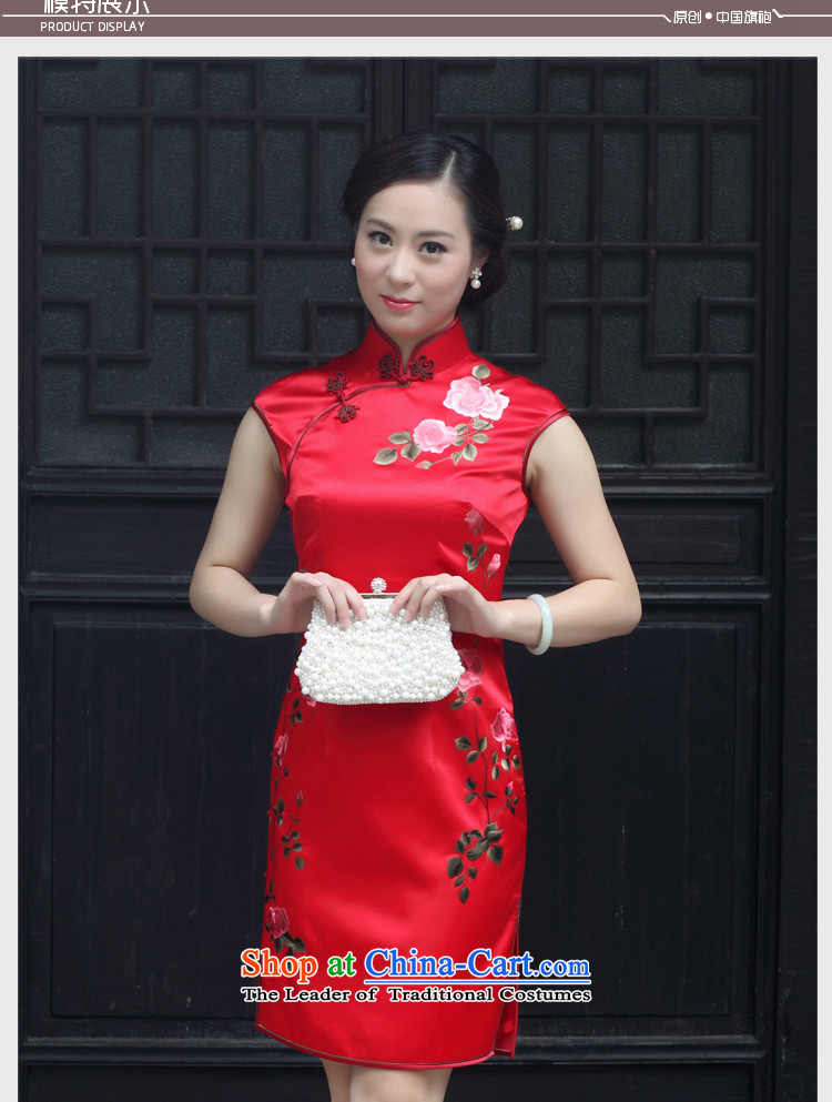 The Wu female red 2015 Summer new cheongsam improved silk pure handicraft embroidery red married women bows service sleeveless female Tang Red XL Photo, prices, brand platters! The elections are supplied in the national character of distribution, so action, buy now enjoy more preferential! As soon as possible.