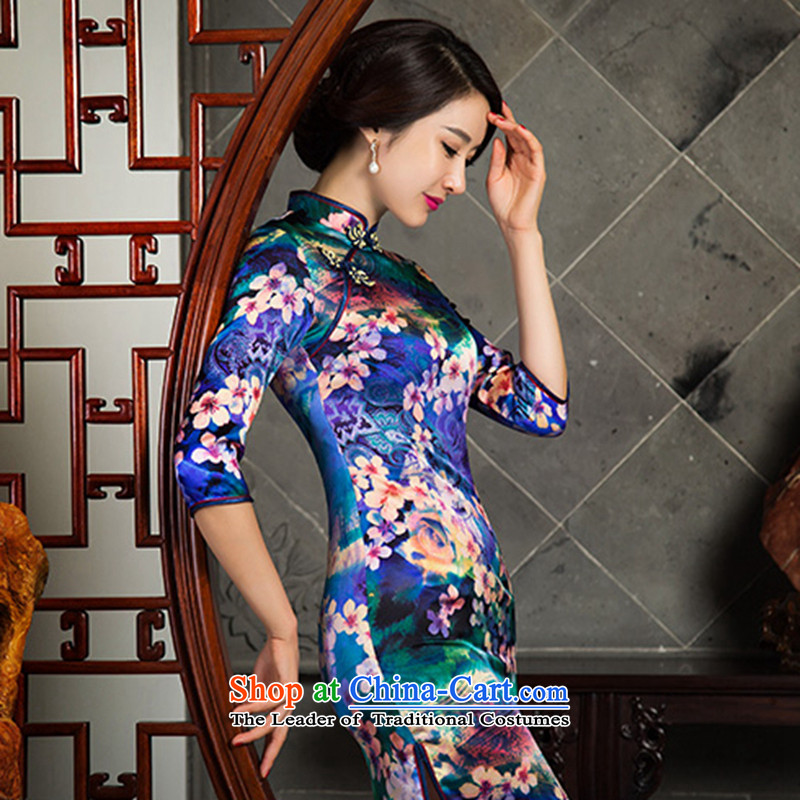 The Pik Ling 歆 2015 heavyweight silk cheongsam dress herbs extract cheongsam dress improved new seven Stylish retro qipao SZ3S008 cuff Picture Color Ink (MOXIN 歆 XXL,) , , , shopping on the Internet