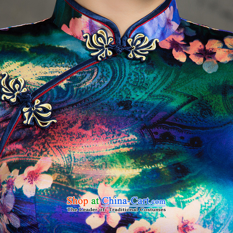 The Pik Ling 歆 2015 heavyweight silk cheongsam dress herbs extract cheongsam dress improved new seven Stylish retro qipao SZ3S008 cuff Picture Color Ink (MOXIN 歆 XXL,) , , , shopping on the Internet