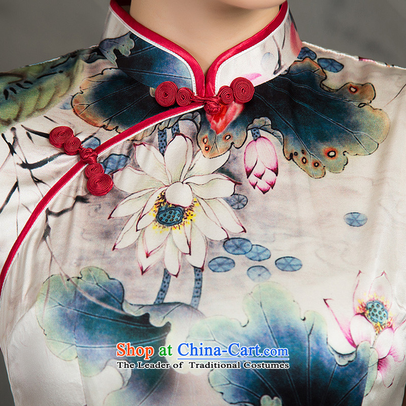 The Night incense 歆 2015 heavyweight Silk Cheongsam fall inside the new president cheongsam dress improved 7 cuff retro qipao skirt SZ3S014 Picture Color Ink (MOXIN 歆 XL,....) shopping on the Internet