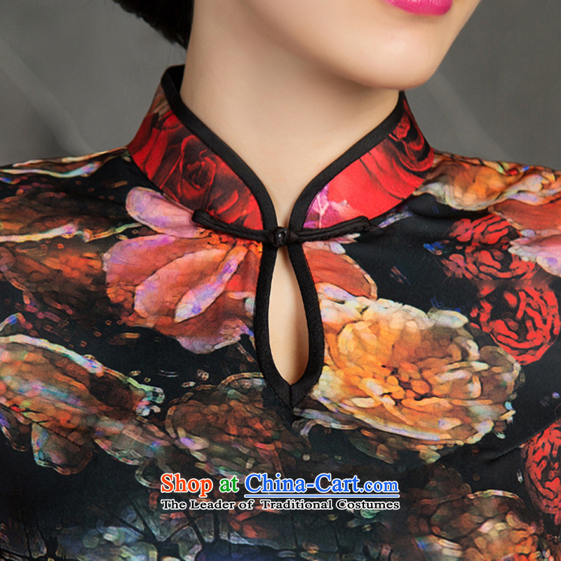 Print with floral displays 2015 Long 歆 qipao fall inside the new mother replacing cheongsam dress temperament retro qipao improvement long skirt M11020 qipao Picture Color Ink (MOXIN 歆 XL,....) shopping on the Internet