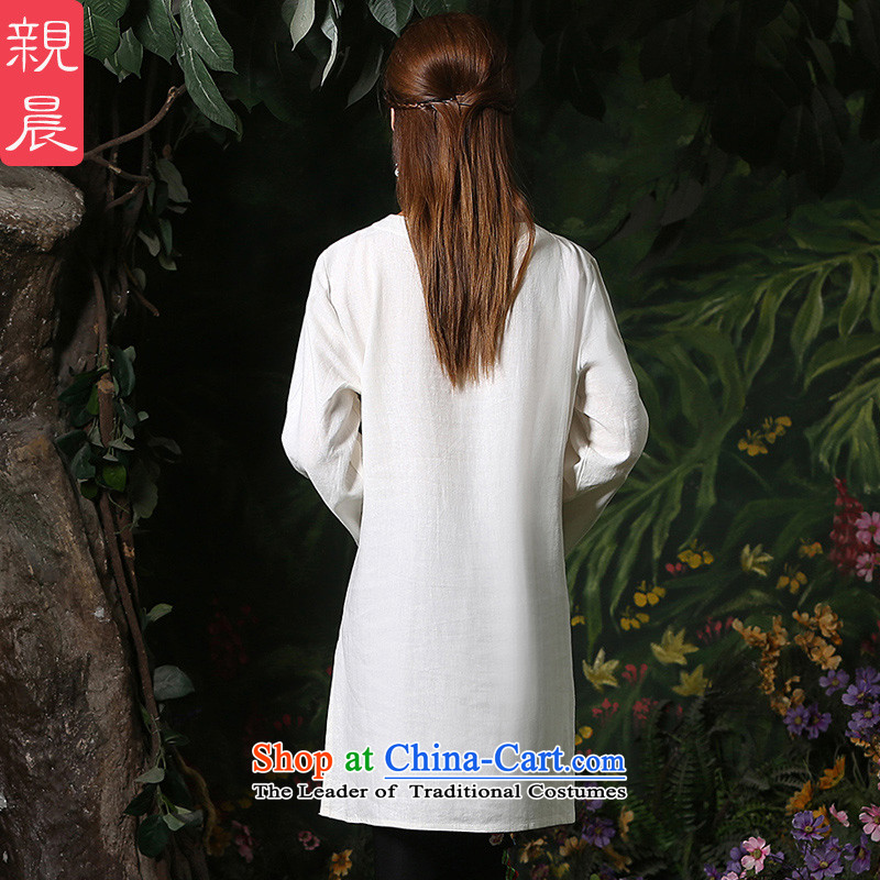 The new 2015 autumn and winter, cotton Linen Dress Shirt daily improvement qipao Stylish retro Tang dynasty improved long-sleeved white long-sleeved XL, pro-President Chen has been pressed shopping on the Internet