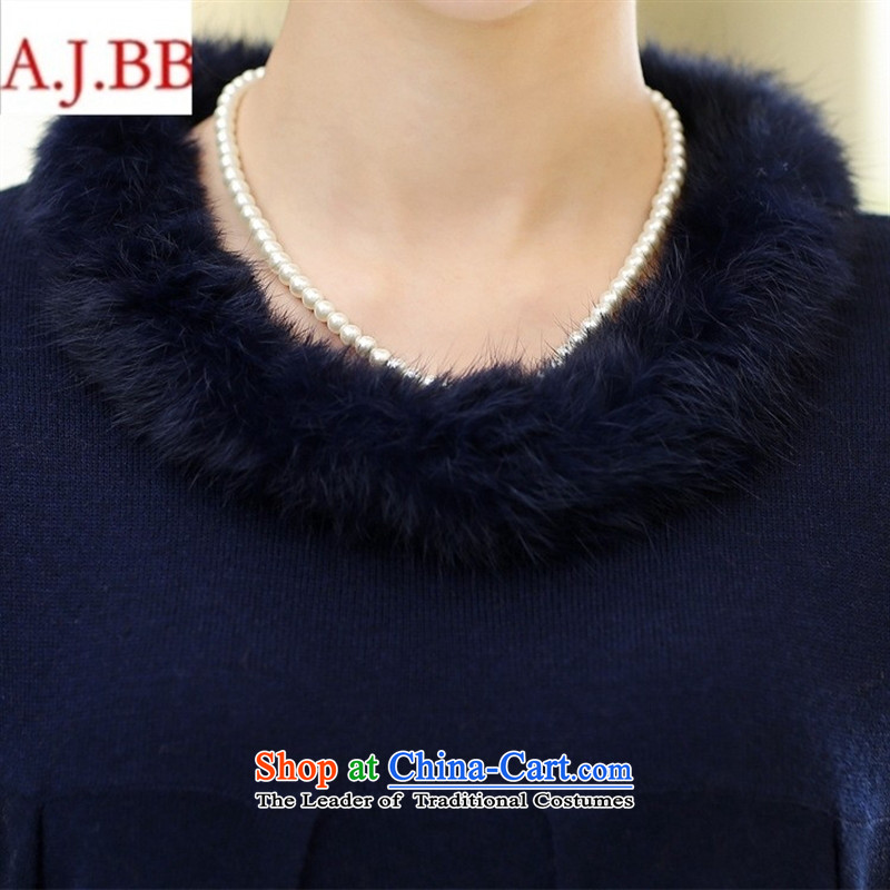 Orange Tysan *2015 older new stylish stamp in Sau San long long-sleeved Knitted Shirt with mother aged 40-50 T-shirt navy blue 115,A.J.BB,,, shopping on the Internet