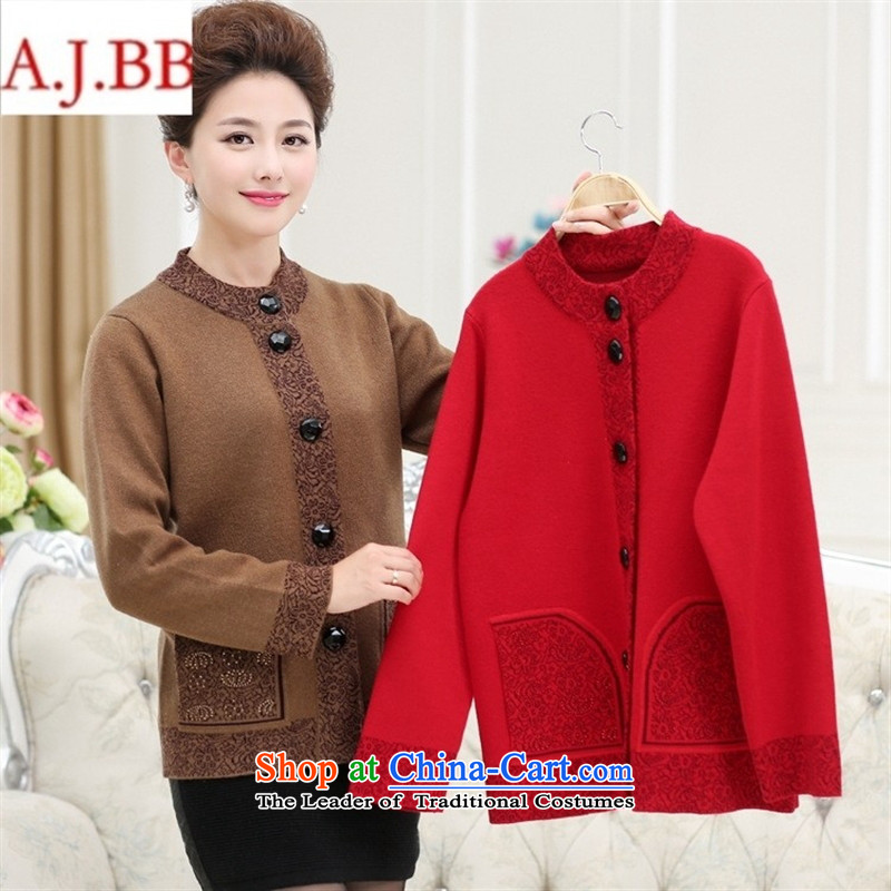 Orange Tysan * knitting cardigan winter coats of new products in the thick of the elderly mother woolen collar thick larger jacket female red XXL,A.J.BB,,, shopping on the Internet