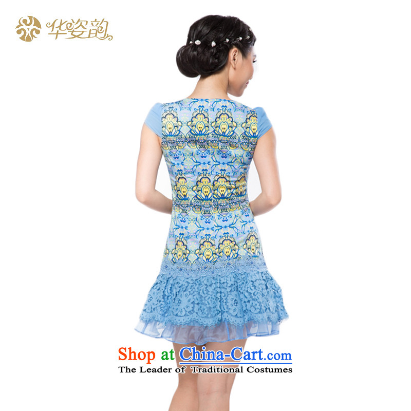 Gigi Lai following the fall 2015 China summer, Ms. Short of qipao package and dresses lace Sau San Video Tang dynasty skirt female thin Chinese Dress temperament elegant blue XXL, short skirts, Gigi Lai to , , , shopping on the Internet