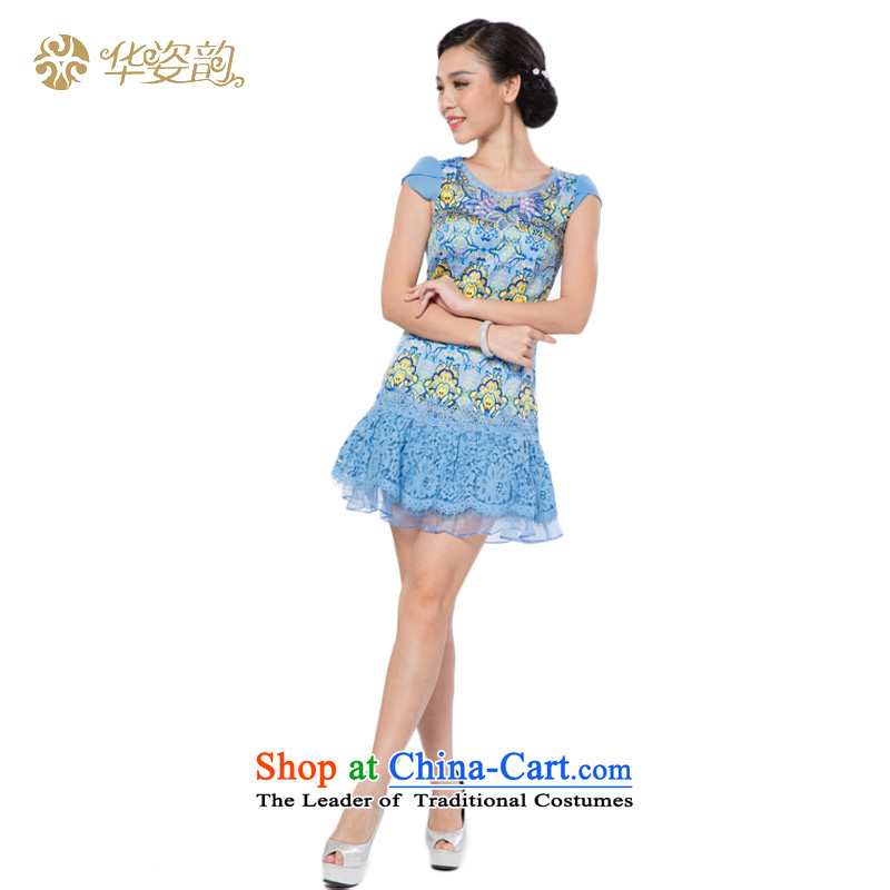 Gigi Lai following the fall 2015 China summer, Ms. Short of qipao package and dresses lace Sau San Video Tang dynasty skirt female thin Chinese Dress temperament elegant blue XXL, short skirts, Gigi Lai to , , , shopping on the Internet