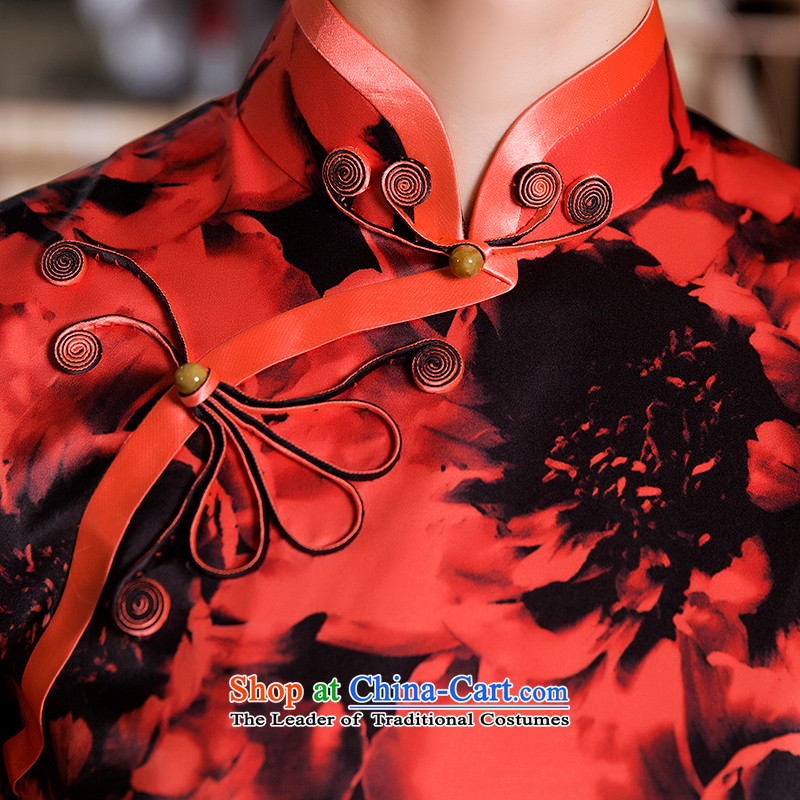 The Wu female red 2015 Fall/Winter Collections of silk cheongsam dress retro long of daily mother load of 7 qipao cuff upscale dinner dress dark red , the Wu female red , , , shopping on the Internet