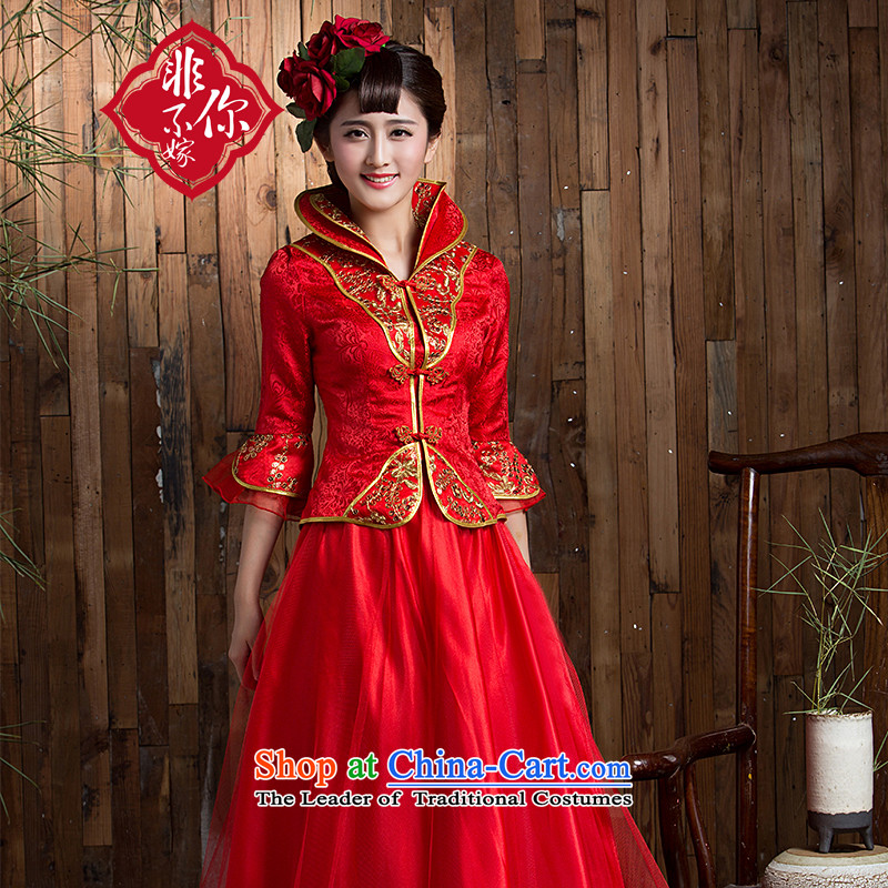 Non-you do not marry 2015 autumn and winter new bride in the cheongsam wedding dress long-sleeved red Chinese Antique wedding services brides back door bows with 7 cuff long skirt?M