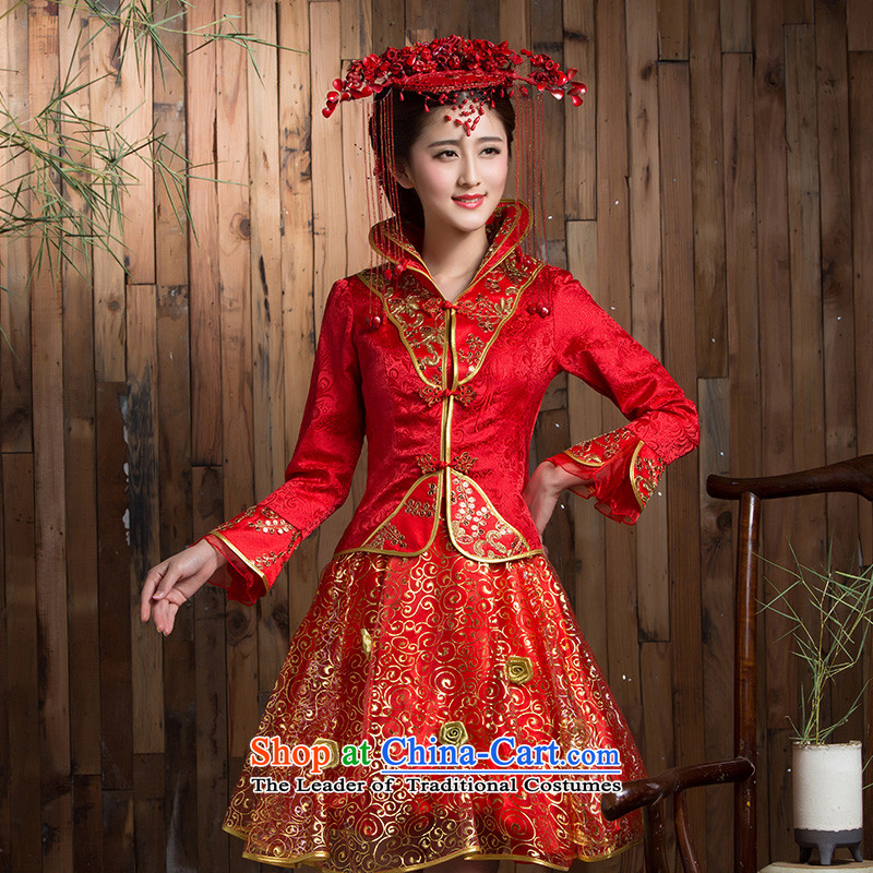 Non-you do not marry 2015 autumn and winter new bride in the cheongsam wedding dress long-sleeved red Chinese Antique wedding services brides back door bows with 7 long skirt M Non-sleeved you do not marry shopping on the Internet has been pressed.
