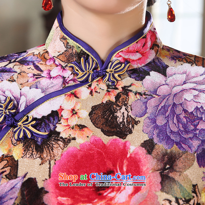 The cheer her flowers fall 2015 scouring pads qipao Zhengyan,new) long skirt in cuff Ms. qipao improved cheongsam dress ZA9808  2XL, color pictures of cross-sa , , , shopping on the Internet
