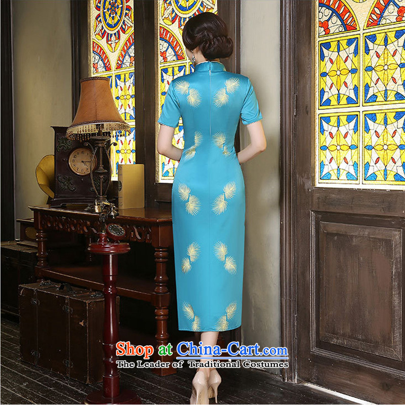 Leung Ching original Taoist priests micro-the same Hillwood Zhi Ling cheongsam long literary improvement manually stylish Silk Cheongsam company double annual dress with Lin Zhi Ling Feng micro-ching has been pressed XXL, shopping on the Internet