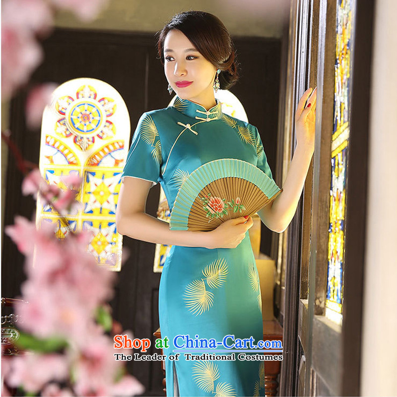 Leung Ching original Taoist priests micro-the same Hillwood Zhi Ling cheongsam long literary improvement manually stylish Silk Cheongsam company double annual dress with Lin Zhi Ling Feng micro-ching has been pressed XXL, shopping on the Internet