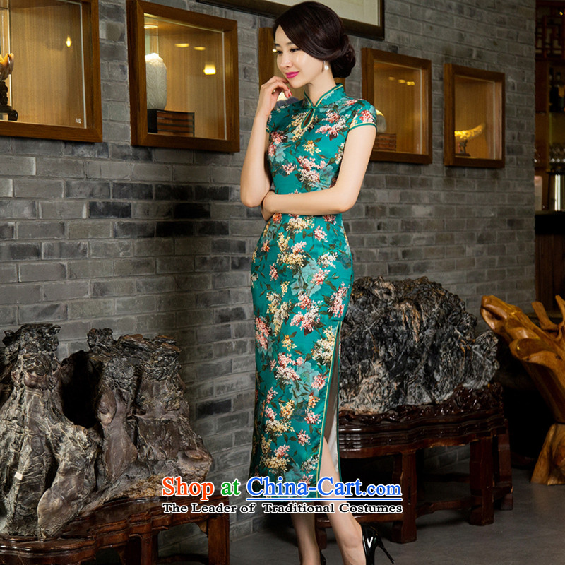 The creation of the Hong Kong 2015 Double 歆 long cheongsam with retro improvement of the Sau San autumn in long qipao cheongsam dress temperament and stylish SAIKA M11033 green ink 歆 S (MOXIN) , , , shopping on the Internet