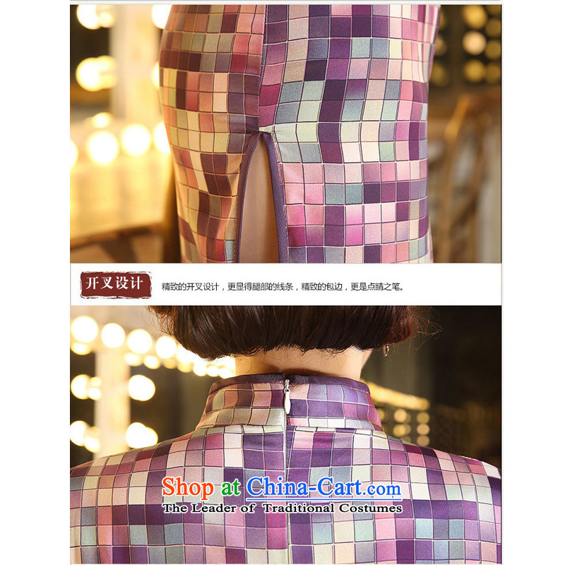 Stephen micro-ching silk 7 cuff of the forklift truck double qipao low improvement of nostalgia for the grid style arts company annual Sau San will dress camouflage, XL, micro-ching has been pressed, online shopping