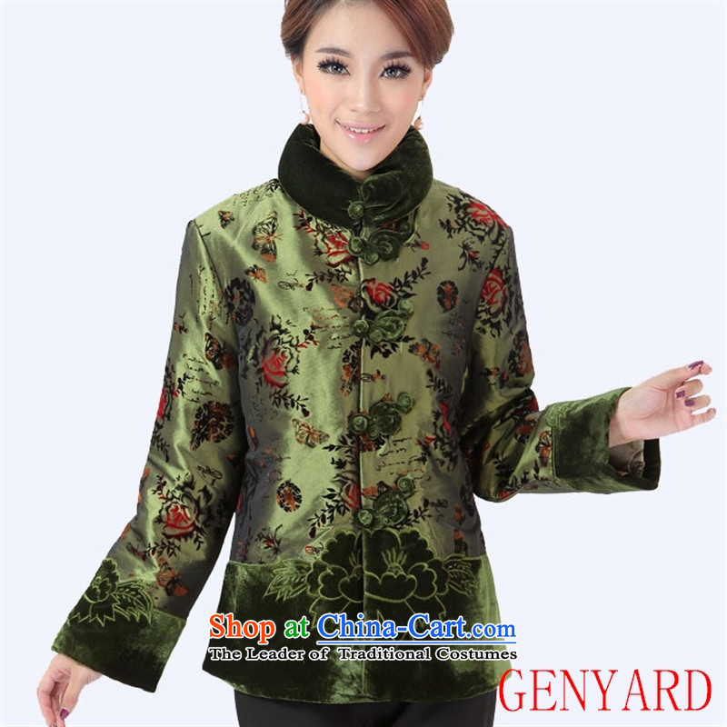 Ms. older GENYARD Tang dynasty women women's cotton clothing Chinese shirt Fall_Winter Collections cotton coat robe green?L