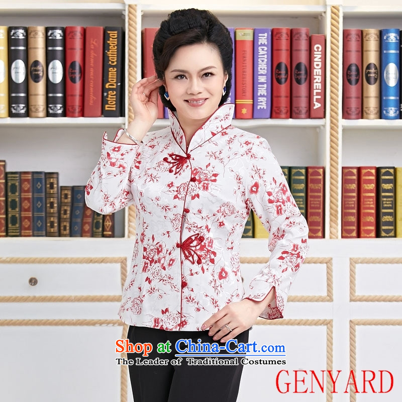 The elderly in the spring and autumn hotel GENYARD replacing workers serving tea attendants Tang Dynasty Chinese female resident tea master long-sleeved blue flowers L,GENYARD,,, clothing shopping on the Internet