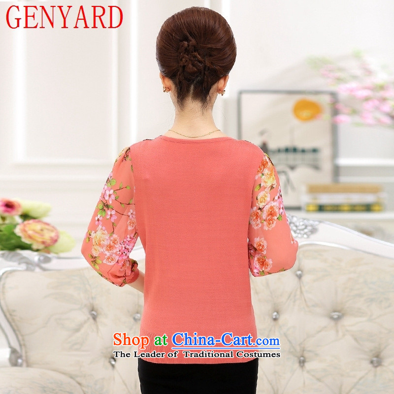 The new summer GENYARD older chiffon V style of knitted shirt-sleeves T-shirts middle-aged women and seven sub-sleeved shirt orange XL( recommendations 115-130 catty ),GENYARD,,, shopping on the Internet