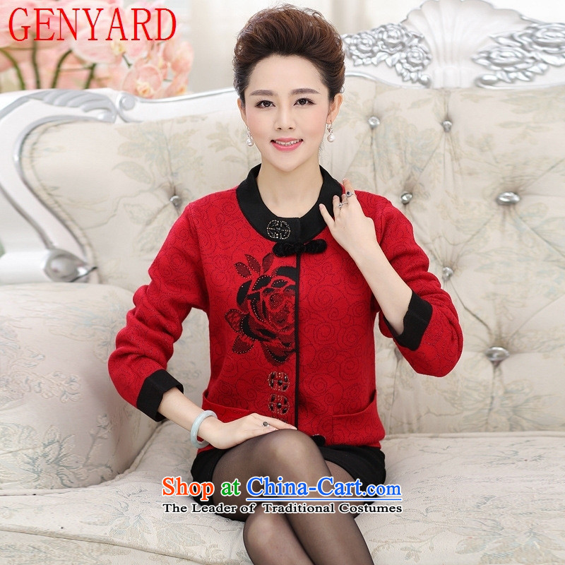 In the number of older women's GENYARD MOM pack autumn and winter jackets to intensify the grandma replacing sweater knitting cardigan older persons large red T-shirt?M