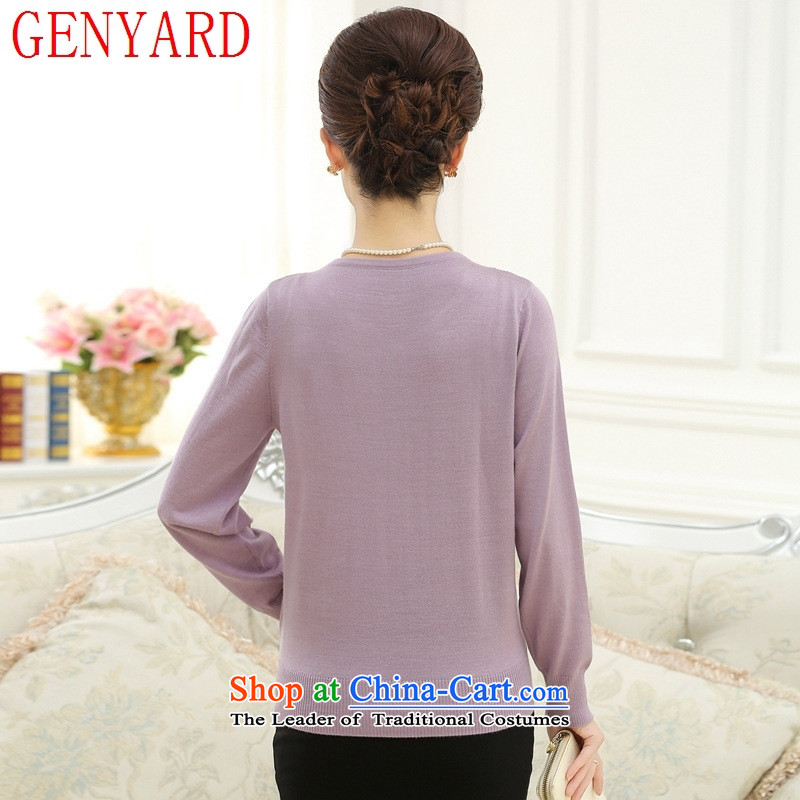 Load roll collar mother GENYARD Knitted Shirt, forming the basis of the Netherlands in low long-sleeved T-shirt with older blouses large load spring and autumn light purple M 100 catties ,GENYARD,,, within shopping on the Internet